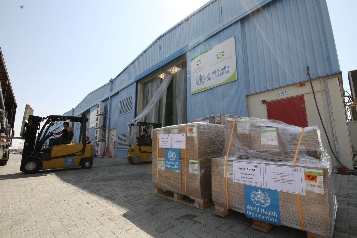 A charter with 23 metric tons of medical supplies bound for Libya was loaded from WHO’s Global Logistics Hub in Dubai, UAE. The charter contains WHO trauma and emergency surgery kits (TESK) that provide the supplies and essential medicines to cover the surgical care of more than 12,500 patients. In addition, the flight contained personal protective equipment (PPE) to support the protection of health workers and patients, as well as a full range of quality-assured tuberculosis (TB) products to meet the needs of the TB programme and support local laboratories. Working around the clock over the past 48 hours, the WHO Dubai Global Logistics Hub is orchestrating a massive humanitarian response that is delivering life-saving medicines and supplies to dozens of countries including those hardest hit by ongoing health emergencies including Pakistan, Sudan, Afghanistan, and Libya.    Dispatching over USD 1.2 million in health supplies through a series of complex Air Charter operations, the World Health Organization is sending over 123 metric tons of trauma and emergency surgery kits, emergency health kits, essential medicines, water purification supplies, tents, and cholera supplies and equipment.  The scale of these operations is sufficient to reach over 1 million people.    To date, the WHO/Dubai Hub has delivered over USD 26 million in health supplies across all 6 WHO geographic regions.  Currently managing over 100 active emergency requests, the Hub has USD 4.5 million in essential health supplies now under preparation for immediate deployment in response to health emergencies around the world.