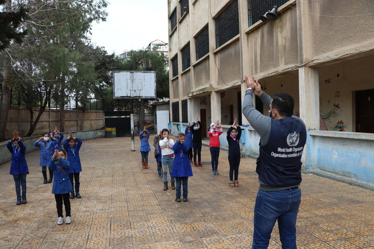 Educational activities for school children on COVID-19 protective measures.