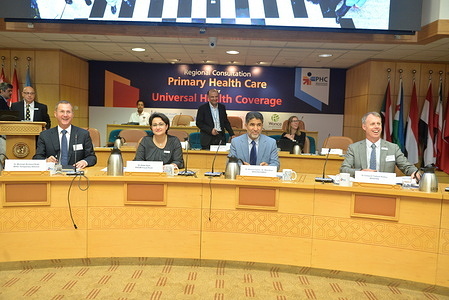 Dr Ahmed Al Mandhari (2nd right), Regional Director for the WHO Eastern Mediterranean Region at the regional consultative meeting on primary health care (PHC) for universal health coverage (UHC) that took place on 30 July-1 August 2019.

The meeting saw the formal launch of the Primary Health Care Measurement and Improvement (PHCMI) initiative, which follows from the launch of the Primary Health Care Performance Initiative (PHCPI) announced by Dr Ahmed Al-Mandhari at the celebration of World Health Day on 5 April 2019, in Cairo, Egypt.

The initiative aims to support countries to fulfil the commitments made in the Astana Declaration on PHC.

-

Title of WHO staff and officials reflects their respective position at the time the photo was taken.