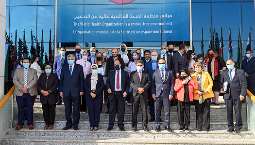 The 68th session of the WHO Regional Committee for the Eastern Mediterranean was inaugurated today by Dr Tedros Adhanom Ghebreyesus, WHO Director-General, Dr Ahmed Al-Mandhari, WHO Regional Director for the Eastern Mediterranean, and H.E. Dr Hala Zayed, Egypt’s Minister of Health and Population and chair of last year’s session. The Regional Committee is being attended virtually by ministers of health and high-level representatives of the 22 countries of WHO’s Eastern Mediterranean Region, and representatives of international, regional and national organizations. The theme of this year’s session is “Rebuilding better and fairer: stronger systems, resilient communities”. - Title of WHO staff and officials reflects their respective position at the time the photo was taken.
