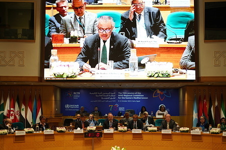 Opening ceremony. The 70th session of the Regional Committee for the Eastern Mediterranean took place at the WHO Regional Office in Cairo from Monday 9 to Thursday 12 October 2023. Dr Tedros Adhanom Ghebreyesus, WHO Director-General, and Dr Ahmed Al-Mandhari, WHO Regional Director for the Eastern Mediterranean, addressed delegates after the opening proceedings. Numerous ministers of health and other representatives of the Members of the Regional Committee were among the many dignitaries to attend the opening ceremony. High-level officials from countries and territories of the Region also attend the Regional Committee, as do representatives of international, regional and national organizations. In line with the theme of RC70, we must all remain “United for a healthier future” to achieve the regional vision of Health for All by All. This year’s session of the Regional Committee coincides with the year-long celebration of WHO’s 75th anniversary.