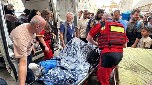 UN mission to Kamal Adwan Hospital in the north of Gaza, where WHO and Cadus Emergency Medical Team (EMT) safely evaluated four critical patients and referred them to 2 hospitals in the south of Gaza.